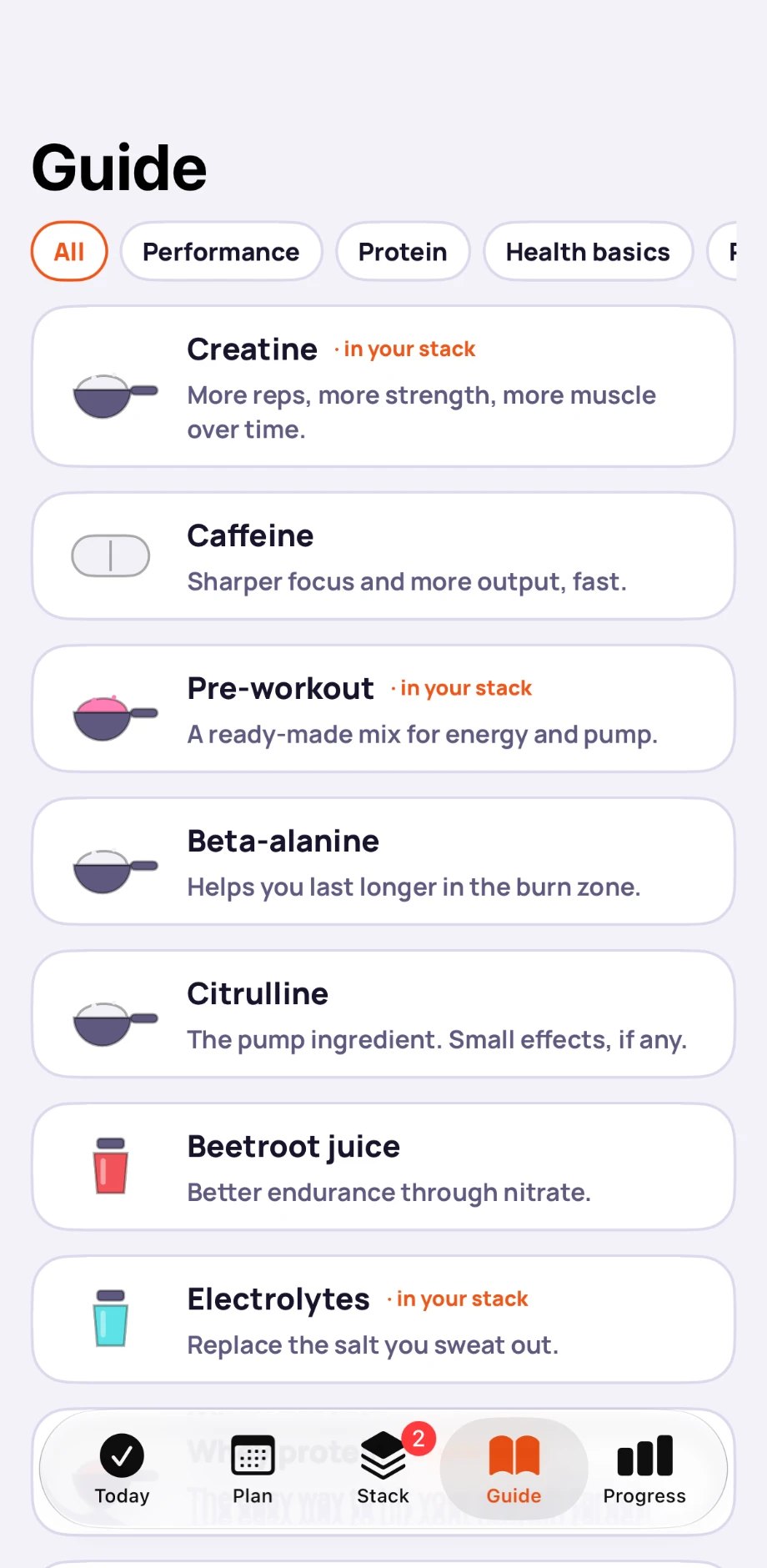 Guide list of supplements